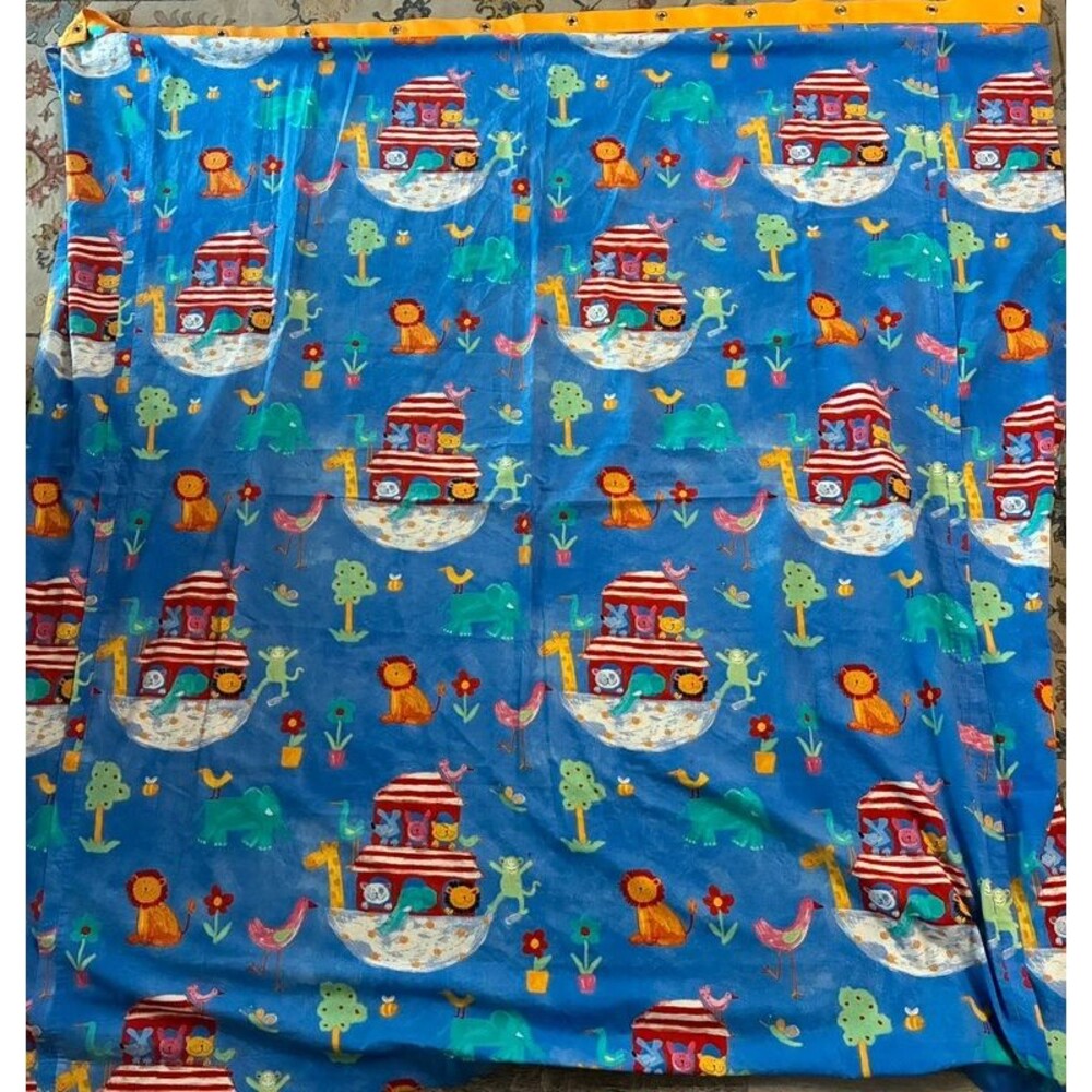 Noah’s Ark Animals Blue Fabric Shower Curtain 72 x 72 Kids